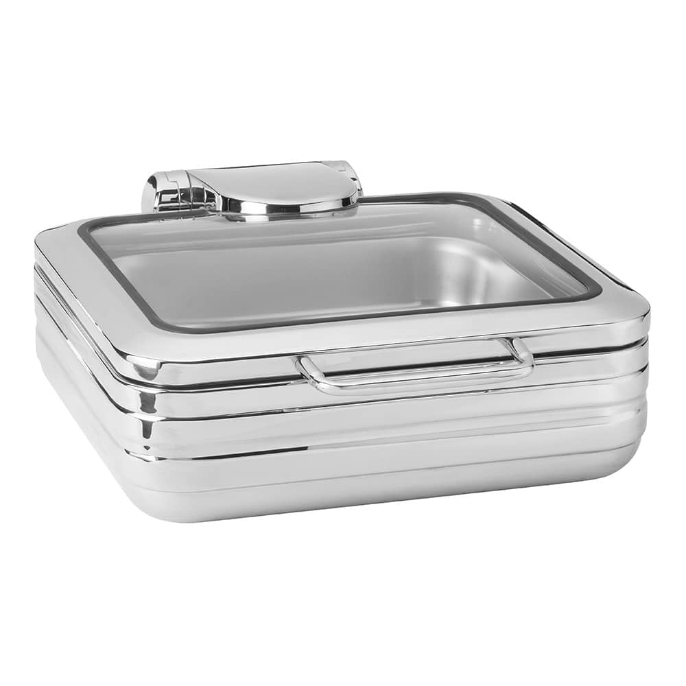 De Luxe Square Stainless Steel Chafing Dish with Glass Lid, Frame, Burner Holder & Induction Option